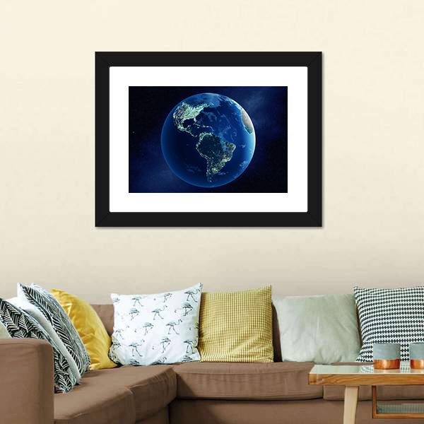 Earth With City Lights Canvas Wall Art-1 Piece-Framed Print-20" x 16"-Tiaracle