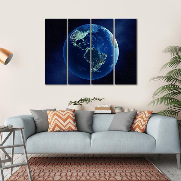 Earth With City Lights Canvas Wall Art-4 Horizontal-Gallery Wrap-34" x 24"-Tiaracle