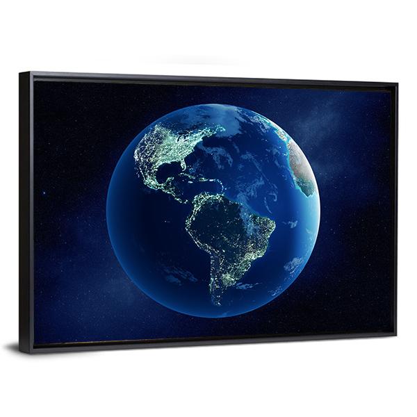 Earth With City Lights Canvas Wall Art-3 Horizontal-Gallery Wrap-25" x 16"-Tiaracle