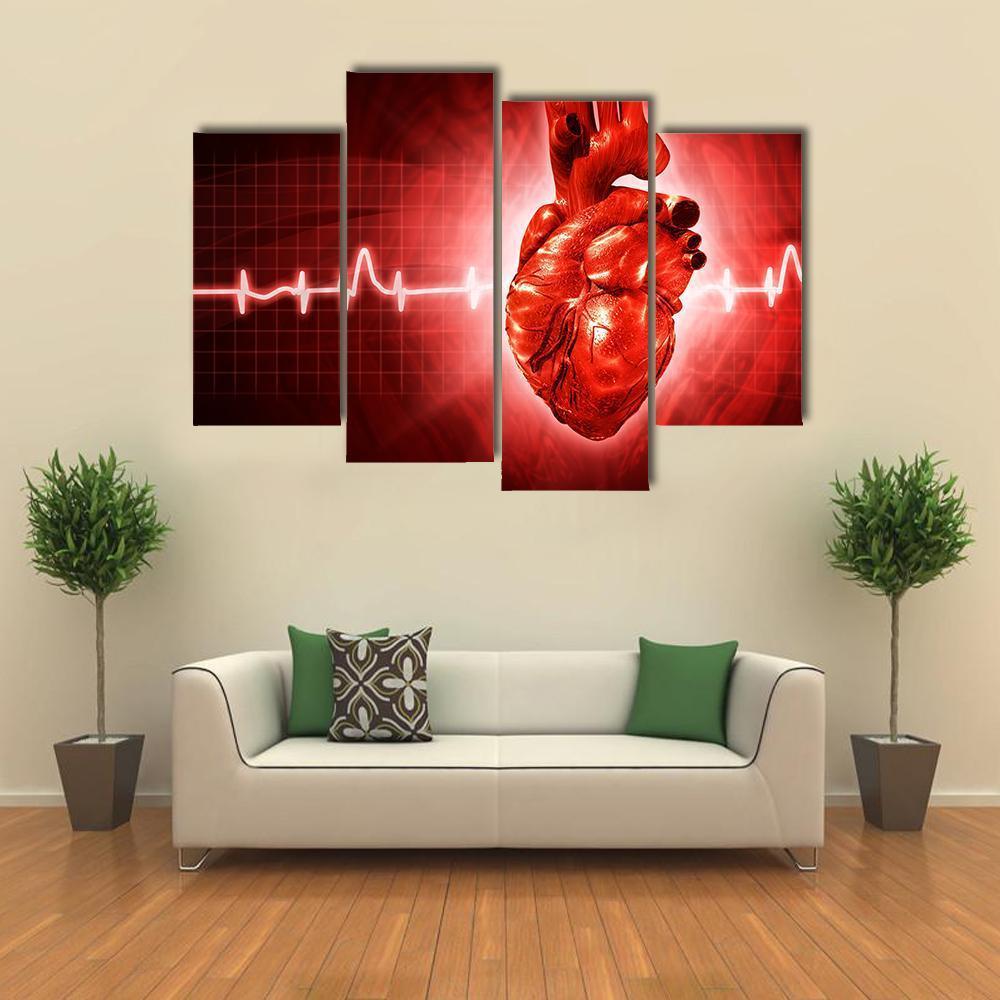 ECG Of Human Heart Canvas Wall Art-4 Pop-Gallery Wrap-50" x 32"-Tiaracle