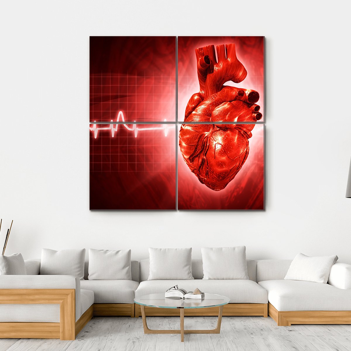 ECG Of Human Heart Canvas Wall Art-4 Square-Gallery Wrap-17" x 17"-Tiaracle