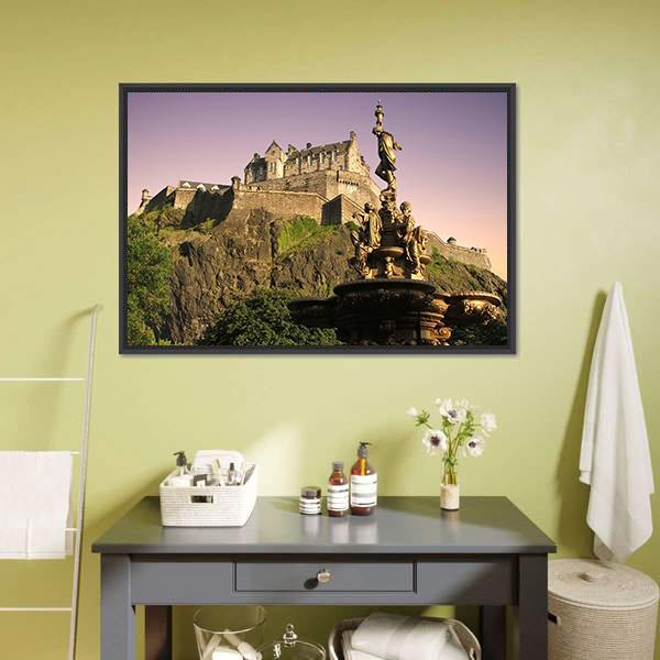 Edinburgh Castle At Dusk Canvas Wall Art-3 Horizontal-Gallery Wrap-25" x 16"-Tiaracle