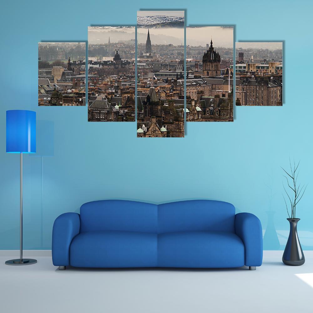 Edinburgh Cityscape Canvas Wall Art-5 Star-Gallery Wrap-62" x 32"-Tiaracle