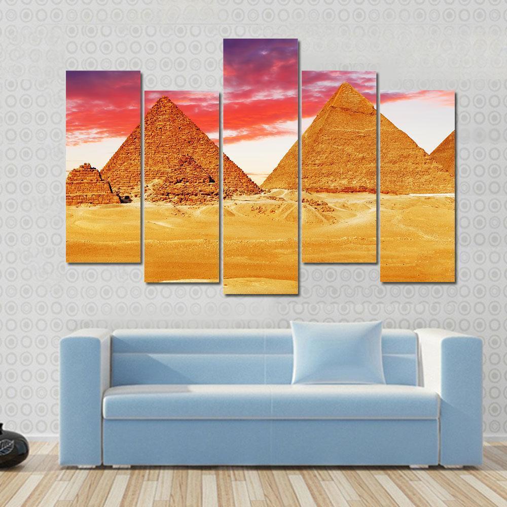Egyptian Pyramids Canvas Wall Art-5 Pop-Gallery Wrap-47" x 32"-Tiaracle