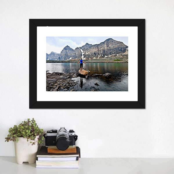 Blond Woman By Alpine Lake Canvas Wall Art-3 Horizontal-Gallery Wrap-25" x 16"-Tiaracle