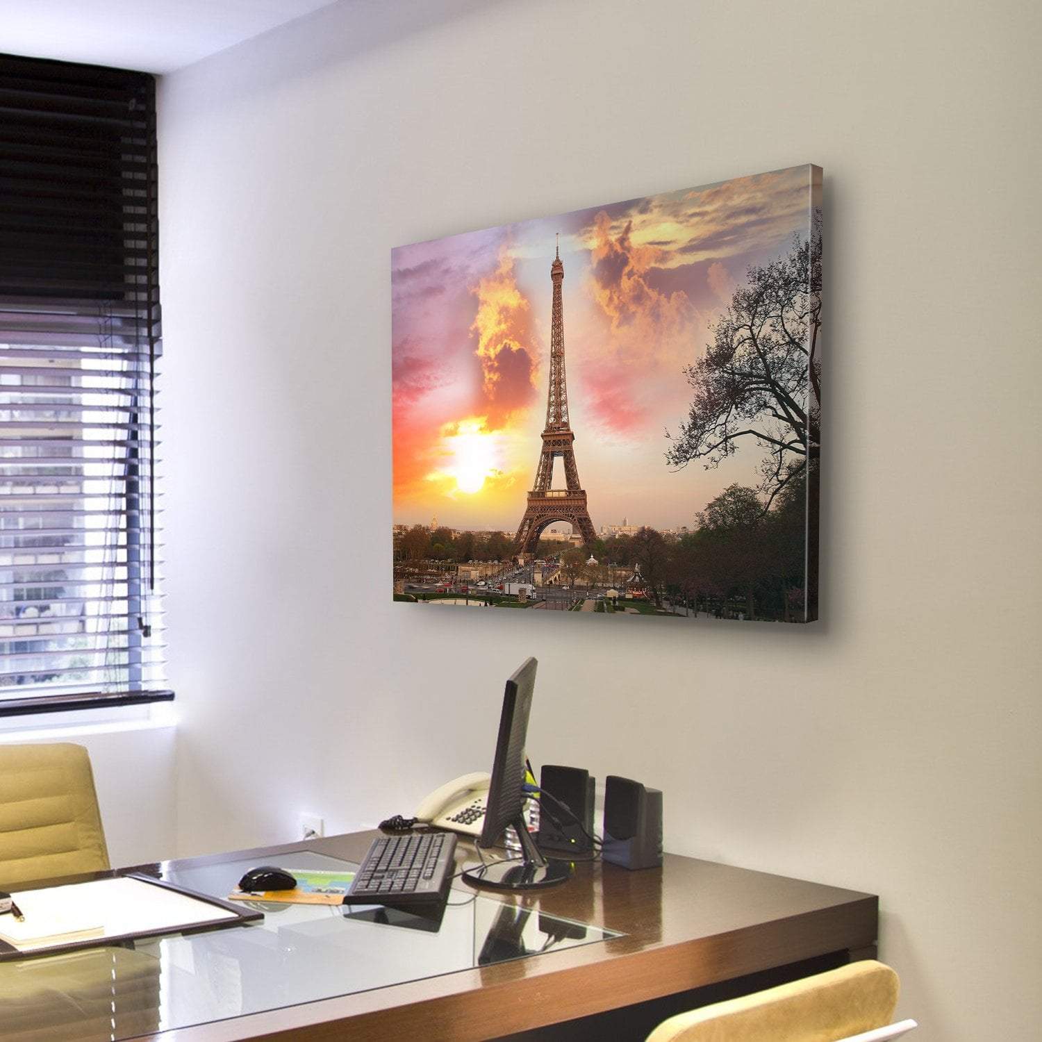 Eiffel Tower Against Sunset Canvas Wall Art-3 Horizontal-Gallery Wrap-37" x 24"-Tiaracle
