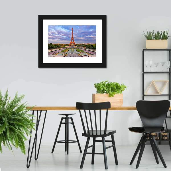 Eiffel Tower At Cloudy Sunset Canvas Wall Art-5 Horizontal-Gallery Wrap-22" x 12"-Tiaracle