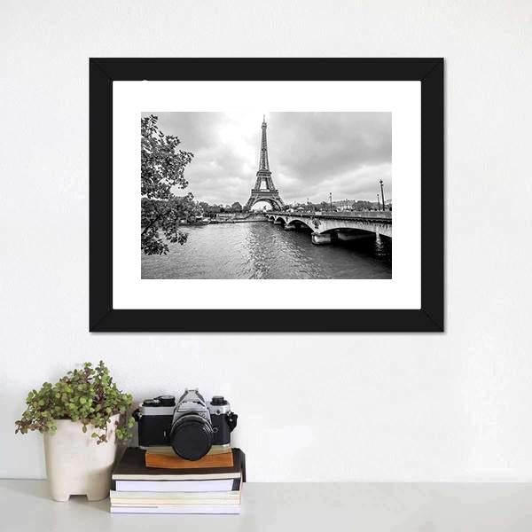 Eiffel Tower From Seine Canvas Wall Art-5 Horizontal-Gallery Wrap-22" x 12"-Tiaracle