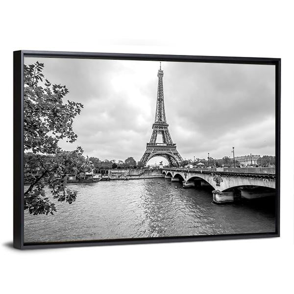 Eiffel Tower From Seine Panoramic Canvas Wall Art-1 Piece-36" x 12"-Tiaracle