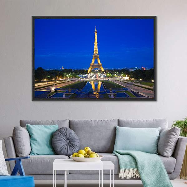Eiffel Tower Illuminated Vertical Canvas Wall Art-3 Vertical-Gallery Wrap-12" x 25"-Tiaracle