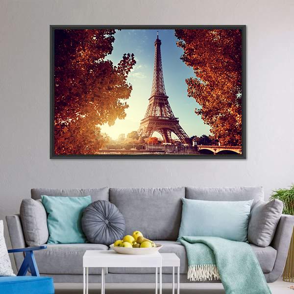 Eiffel Tower In Autumn Canvas Wall Art-5 Horizontal-Gallery Wrap-22" x 12"-Tiaracle