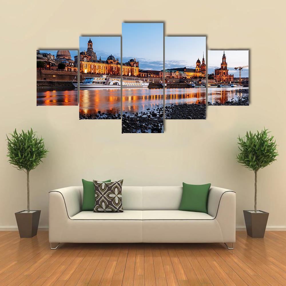 Elbe River At Night Canvas Wall Art-5 Star-Gallery Wrap-62" x 32"-Tiaracle