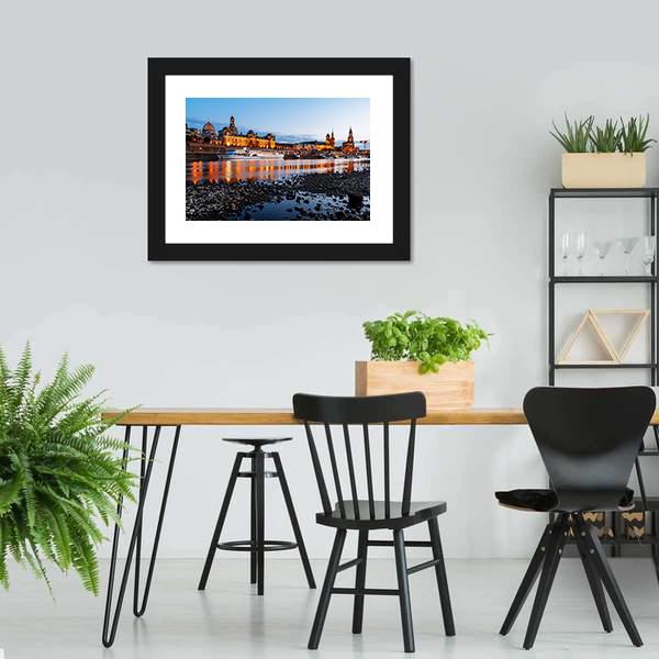 Elbe River At Night Canvas Wall Art-3 Horizontal-Gallery Wrap-25" x 16"-Tiaracle