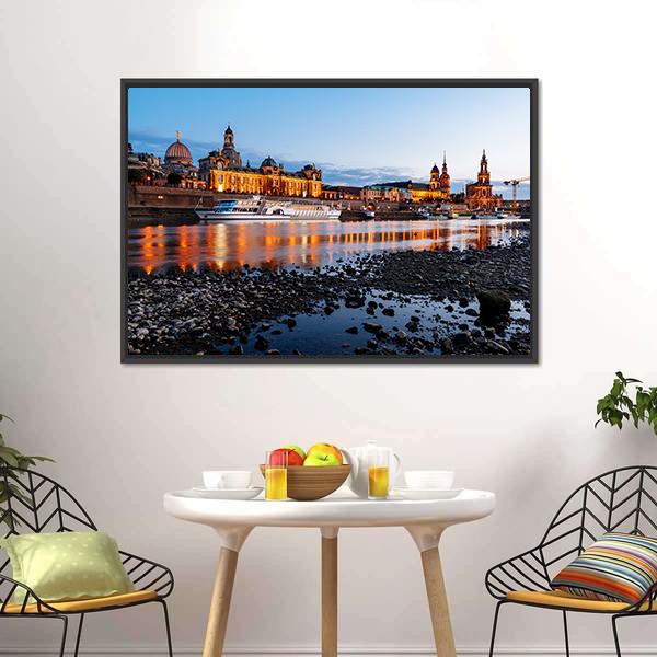 Elbe River At Night Panoramic Canvas Wall Art-1 Piece-36" x 12"-Tiaracle