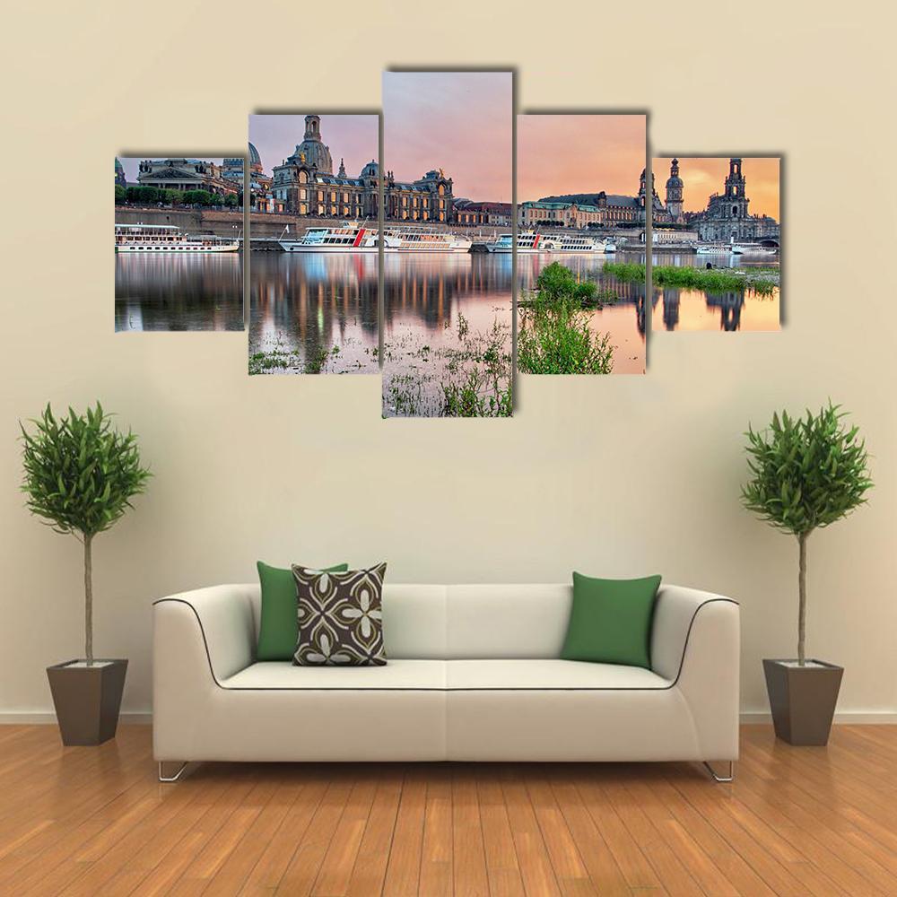 Elbe River In Dresden Canvas Wall Art-5 Star-Gallery Wrap-62" x 32"-Tiaracle