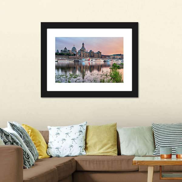 Elbe River In Dresden Canvas Wall Art-1 Piece-Framed Print-20" x 16"-Tiaracle