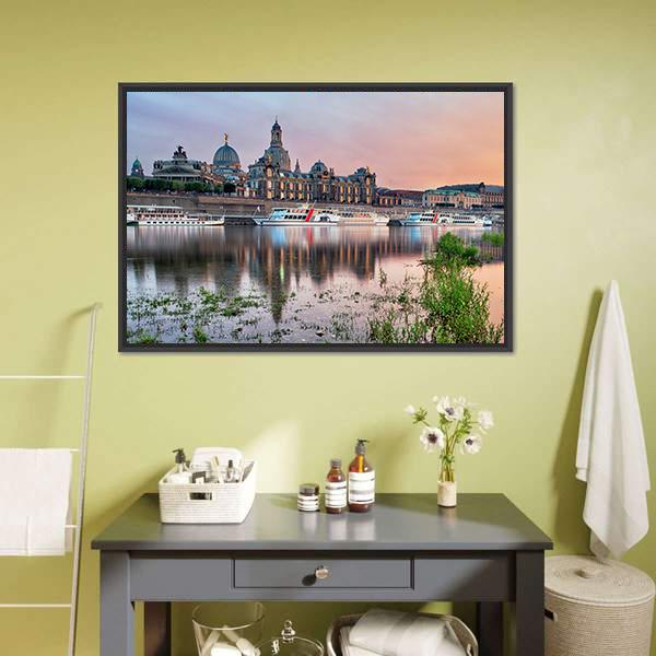 Elbe River In Dresden Panoramic Canvas Wall Art-1 Piece-36" x 12"-Tiaracle