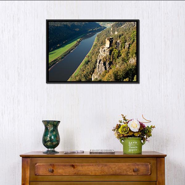 Elbe River In Saxony Canvas Wall Art-1 Piece-Floating Frame-36" x 24"-Tiaracle