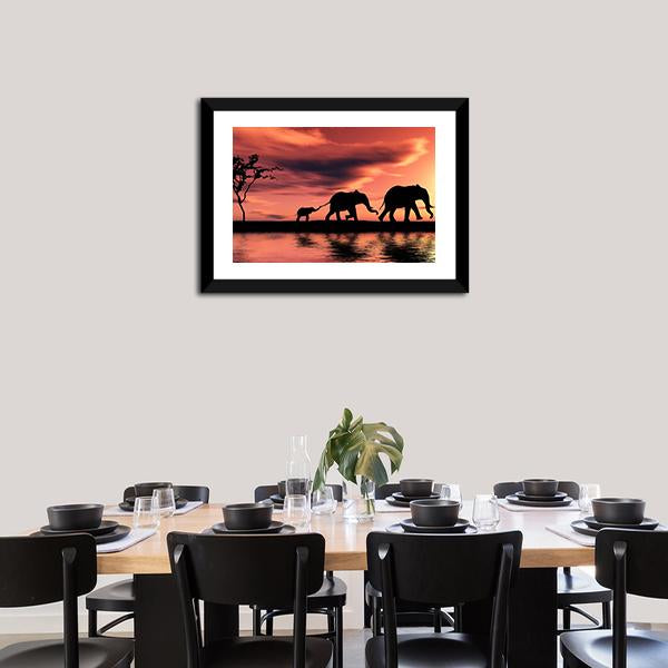 Elephant Family Silhouette Canvas Wall Art-3 Horizontal-Gallery Wrap-25" x 16"-Tiaracle