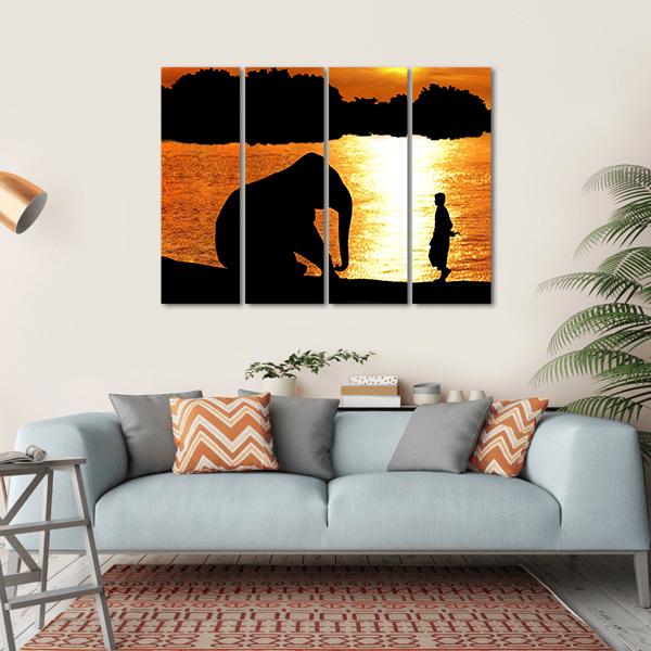 Elephant & Trainer Canvas Wall Art-4 Horizontal-Gallery Wrap-34" x 24"-Tiaracle