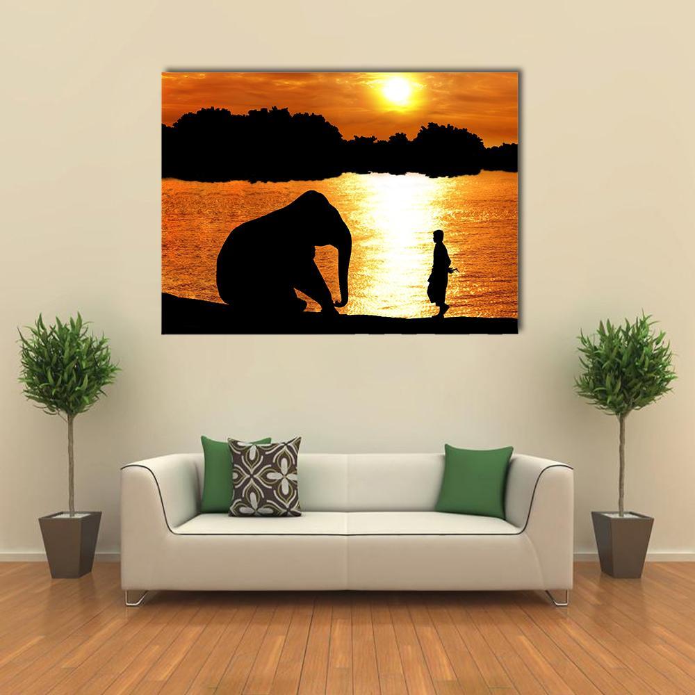 Elephant & Trainer Canvas Wall Art-1 Piece-Gallery Wrap-36" x 24"-Tiaracle