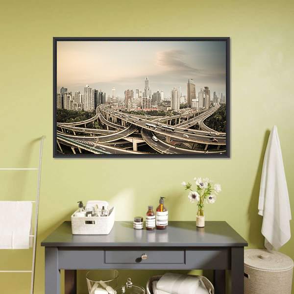 Elevated Road Junction Shanghai Canvas Wall Art-5 Horizontal-Gallery Wrap-22" x 12"-Tiaracle