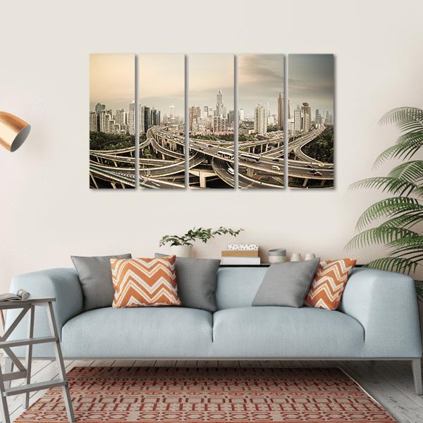 Elevated Road Junction Shanghai Canvas Wall Art-5 Horizontal-Gallery Wrap-22" x 12"-Tiaracle