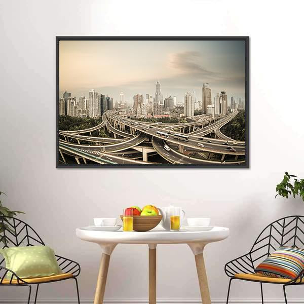 Elevated Road Junction Shanghai Panoramic Canvas Wall Art-1 Piece-36" x 12"-Tiaracle