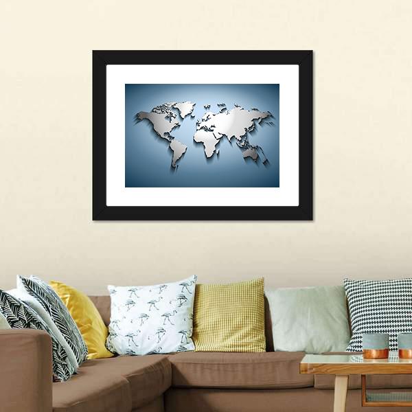 Embossed World Map Canvas Wall Art-1 Piece-Framed Print-20" x 16"-Tiaracle