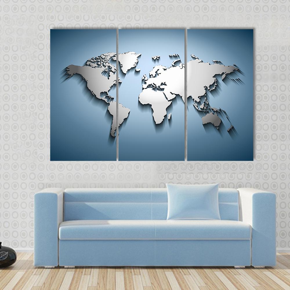 Embossed World Map Canvas Wall Art-3 Horizontal-Gallery Wrap-37" x 24"-Tiaracle