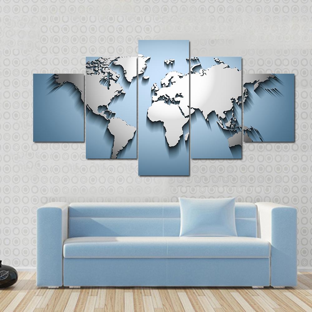 Embossed World Map Canvas Wall Art-5 Star-Gallery Wrap-62" x 32"-Tiaracle