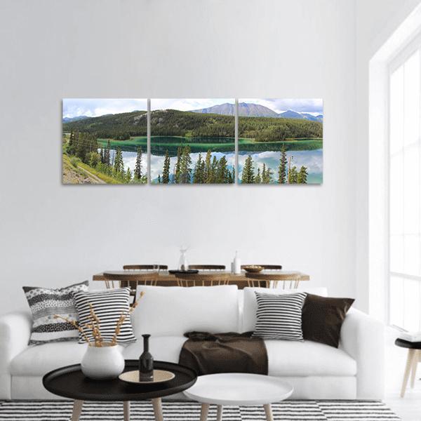 Emerald Lake In Canada Panoramic Canvas Wall Art-3 Piece-25" x 08"-Tiaracle