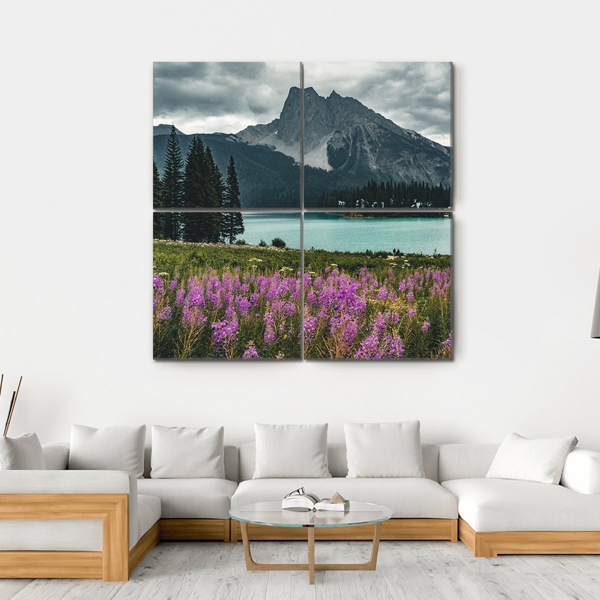 Emerald Lake With Mountains Canvas Wall Art-4 Square-Gallery Wrap-17" x 17"-Tiaracle
