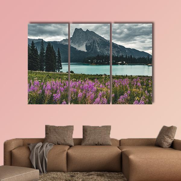 Emerald Lake With Mountains Canvas Wall Art-3 Horizontal-Gallery Wrap-37" x 24"-Tiaracle