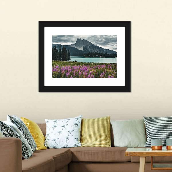 Emerald Lake With Mountains Panoramic Canvas Wall Art-1 Piece-36" x 12"-Tiaracle
