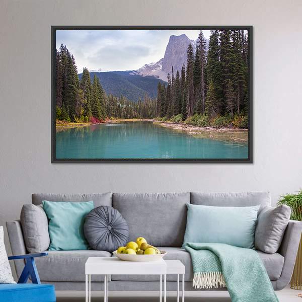 Emerald Lake With Trees Canvas Wall Art-3 Horizontal-Gallery Wrap-25" x 16"-Tiaracle