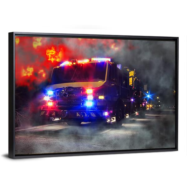 Emergency Firefighter Rescue Truck Canvas Wall Art-5 Horizontal-Gallery Wrap-22" x 12"-Tiaracle