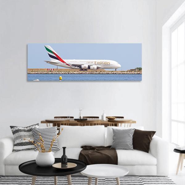 Emirates Passenger Plane Panoramic Canvas Wall Art-1 Piece-36" x 12"-Tiaracle