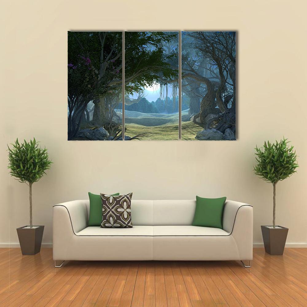Enchanted Dark Forest Canvas Wall Art-3 Horizontal-Gallery Wrap-37" x 24"-Tiaracle