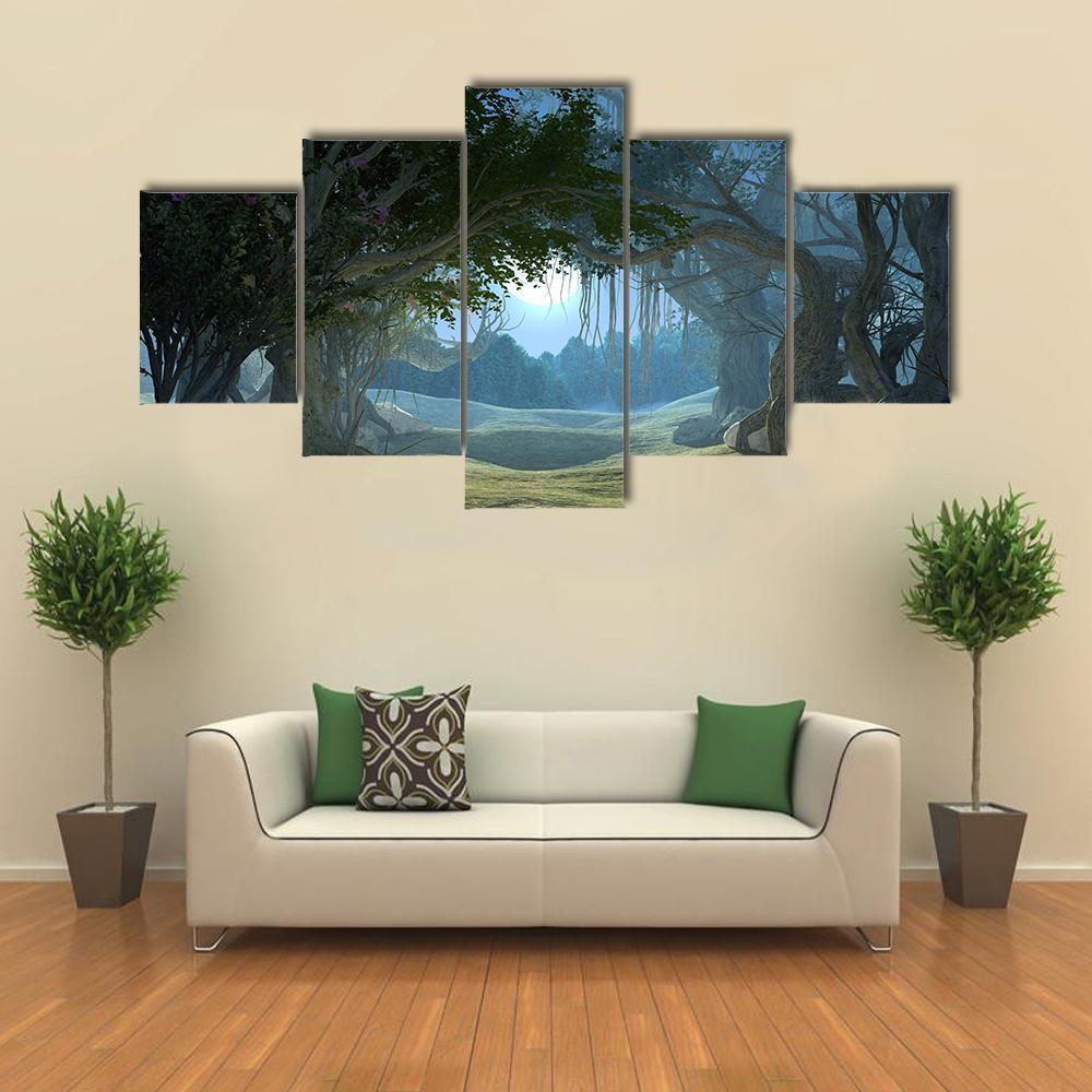 Enchanted Dark Forest Canvas Wall Art-5 Star-Gallery Wrap-62" x 32"-Tiaracle