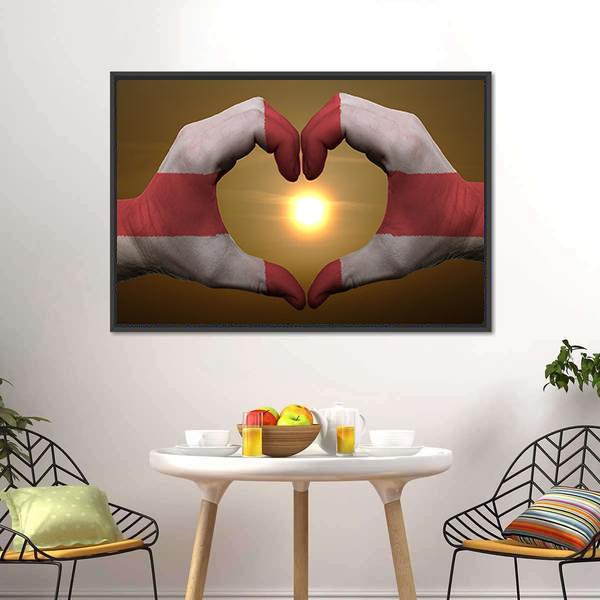 England Flag On Hands Canvas Wall Art-5 Horizontal-Gallery Wrap-22" x 12"-Tiaracle