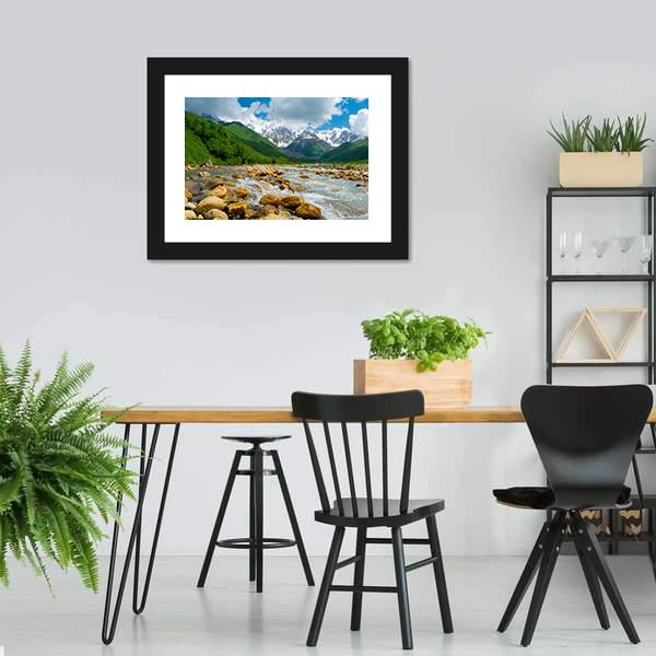 Enguri River In Georgia Canvas Wall Art-3 Horizontal-Gallery Wrap-25" x 16"-Tiaracle