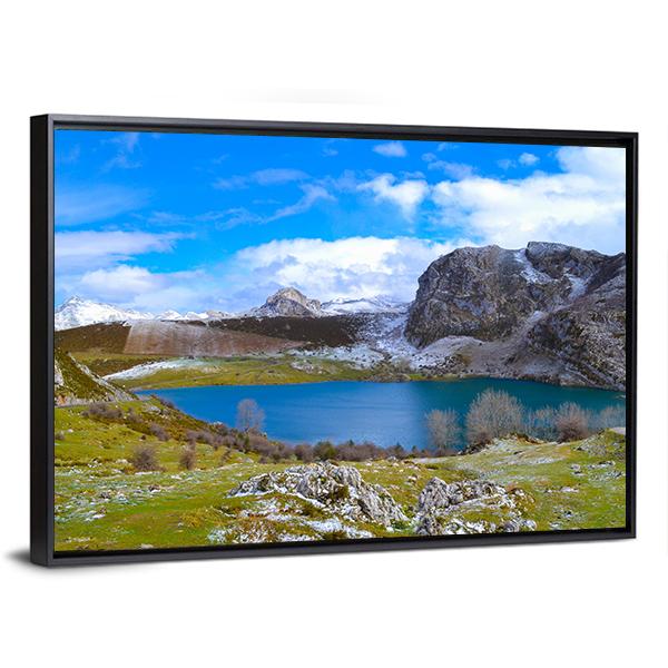 Enol Lake Austria Canvas Wall Art-5 Horizontal-Gallery Wrap-22" x 12"-Tiaracle