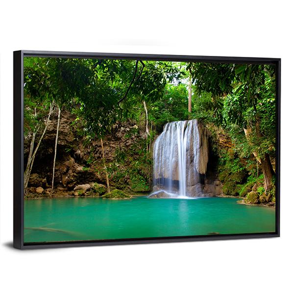 Eravan Waterfall In Kanchanaburi Canvas Wall Art-3 Horizontal-Gallery Wrap-25" x 16"-Tiaracle