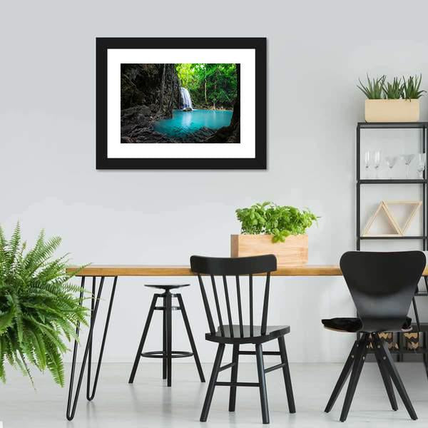 Erawan Cascade Waterfall Panoramic Canvas Wall Art-1 Piece-36" x 12"-Tiaracle