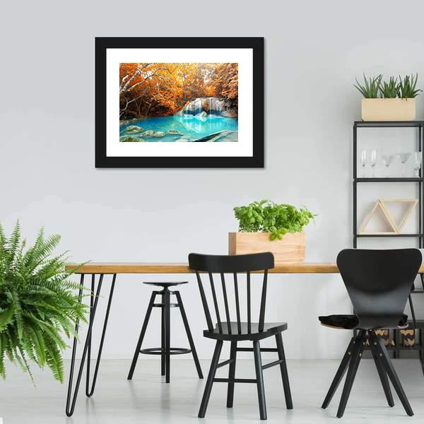 Erawan Waterfall In Autumn Canvas Wall Art-5 Horizontal-Gallery Wrap-22" x 12"-Tiaracle