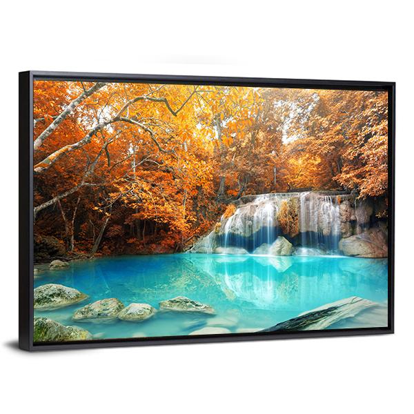 Erawan Waterfall In Autumn Canvas Wall Art-5 Horizontal-Gallery Wrap-22" x 12"-Tiaracle