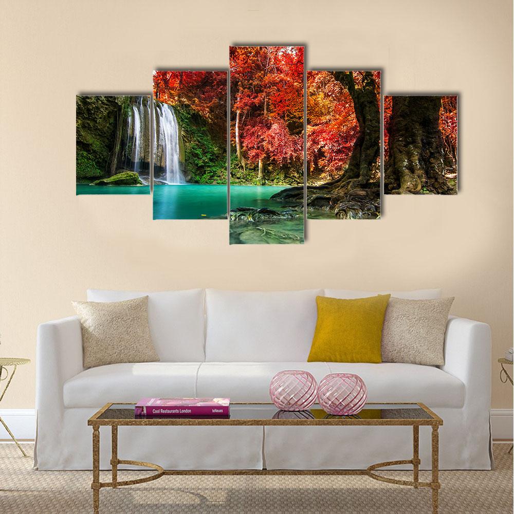 Autumn Erawan Waterfall Canvas Wall Art-5 Star-Gallery Wrap-42" x 21"-Tiaracle