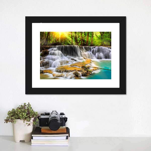 Erawan Waterfall in Thailand Canvas Wall Art-3 Horizontal-Gallery Wrap-25" x 16"-Tiaracle