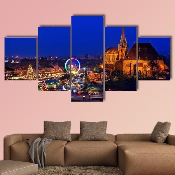 Erfurt Christmas Market Canvas Wall Art-5 Star-Gallery Wrap-62" x 32"-Tiaracle